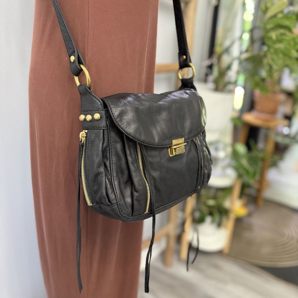 Rebecca Minkoff Beloved Mini Crossbody Bag Black Leather Gold Stud Vintage -FLAW